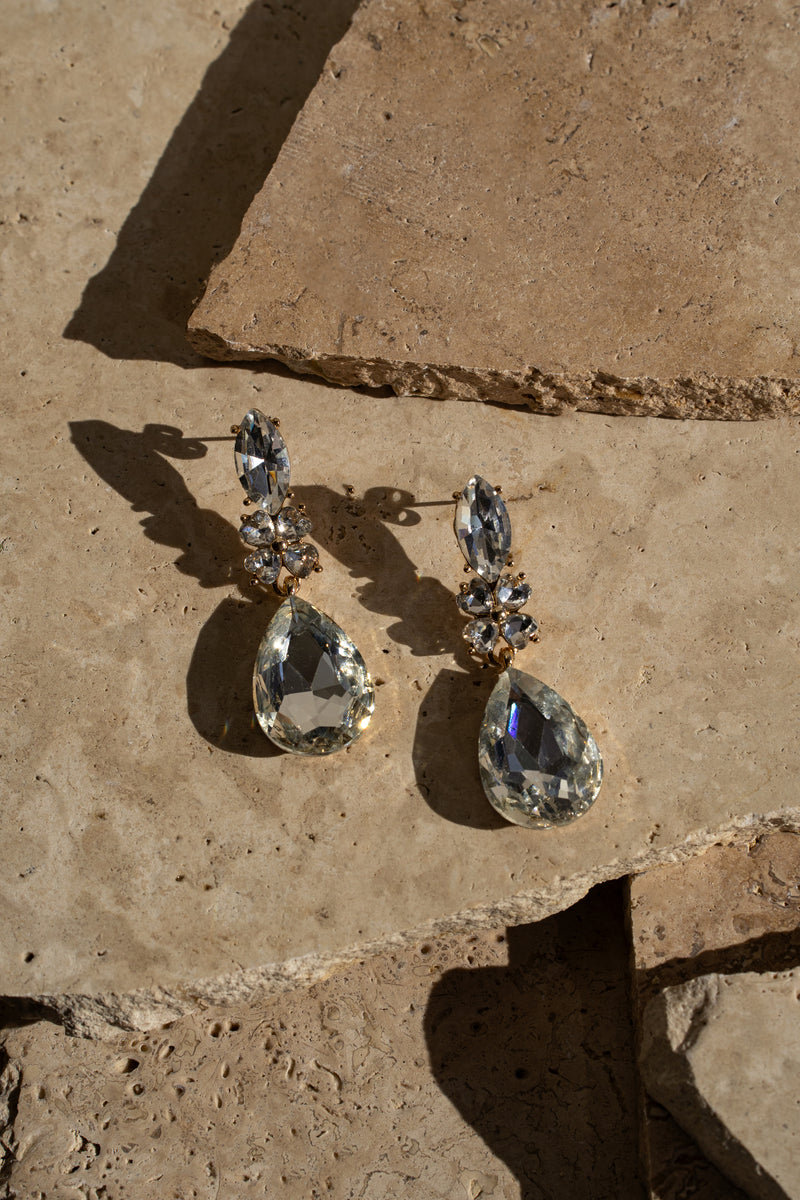 Gold Lela Crystal Drop Earrings - JLUXLABEL