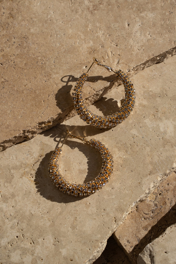 Gold Rivia Paved Hoop Earrings - JLUXLABEL