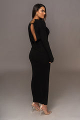 Black Melissa Knit Maxi Dress - JLUXLABEL