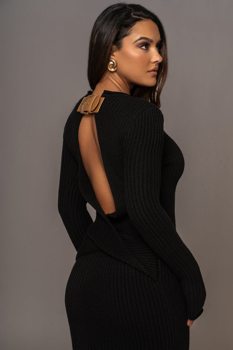 Black Melissa Knit Maxi Dress - JLUXLABEL