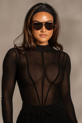Black Lori Sheer Knit Bodysuit - JLUXLABEL