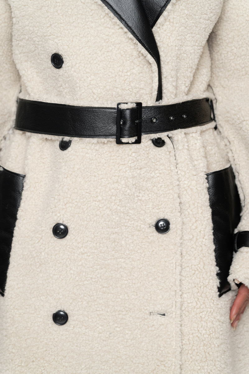 Black/Ivory Sherpa And Faux Leather Coat