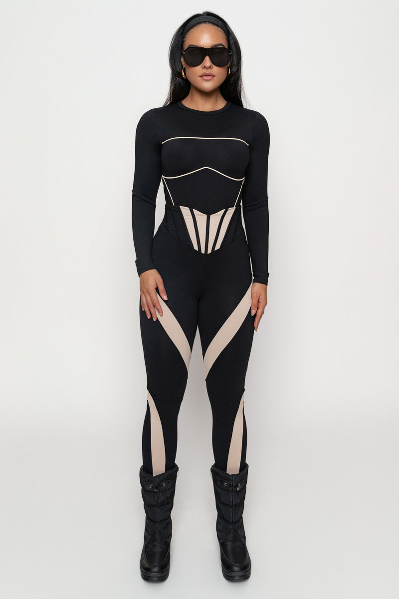 Black/Cream Pilar Piped Bodysuit