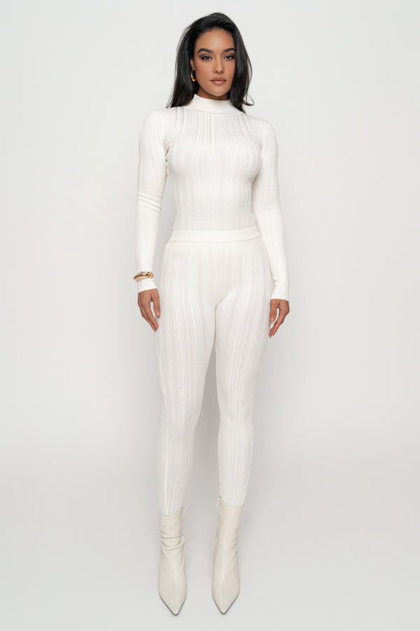 Ivory Ribbed Mock Neck Top