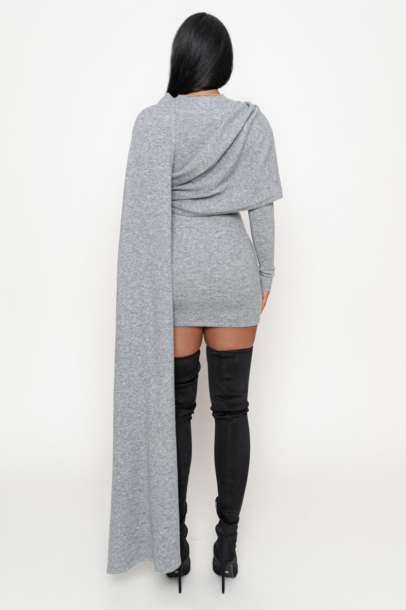 Heather Grey Scarf Draped Mini Dress