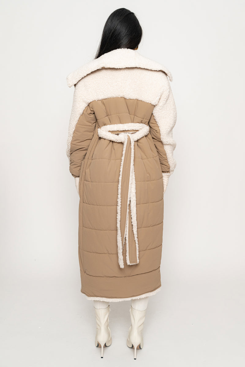 Beige/Ivory Contrast Sherpa Coat