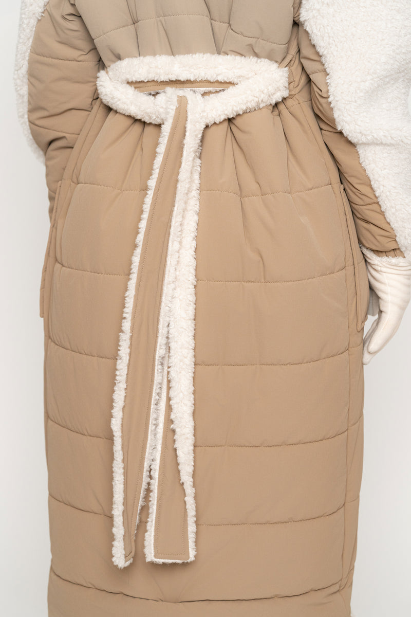 Beige/Ivory Contrast Sherpa Coat