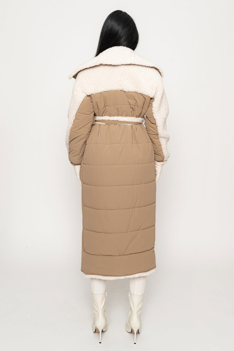 Beige/Ivory Contrast Sherpa Coat