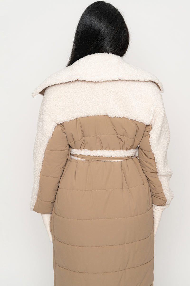 Beige/Ivory Contrast Sherpa Coat