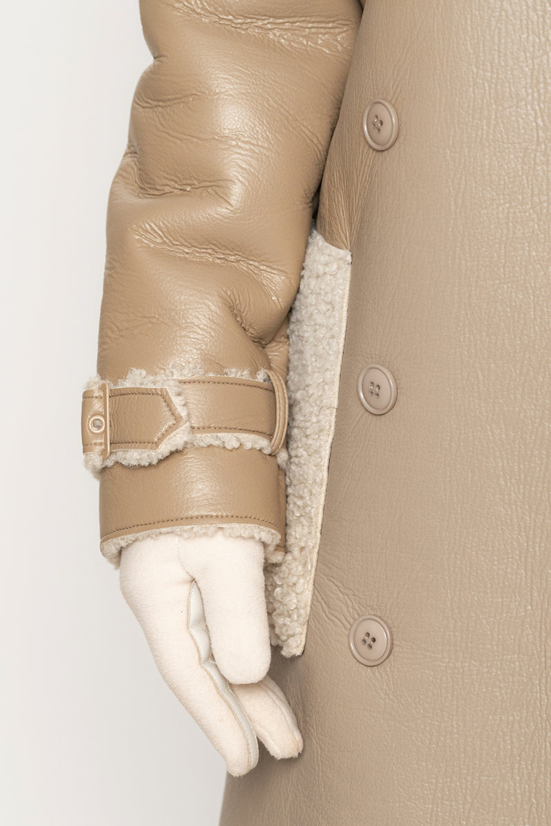 Beige/Ivory Sherpa And Faux Leather Coat