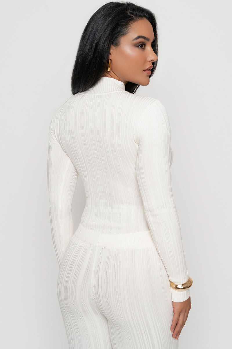 Ivory Ribbed Mock Neck Top