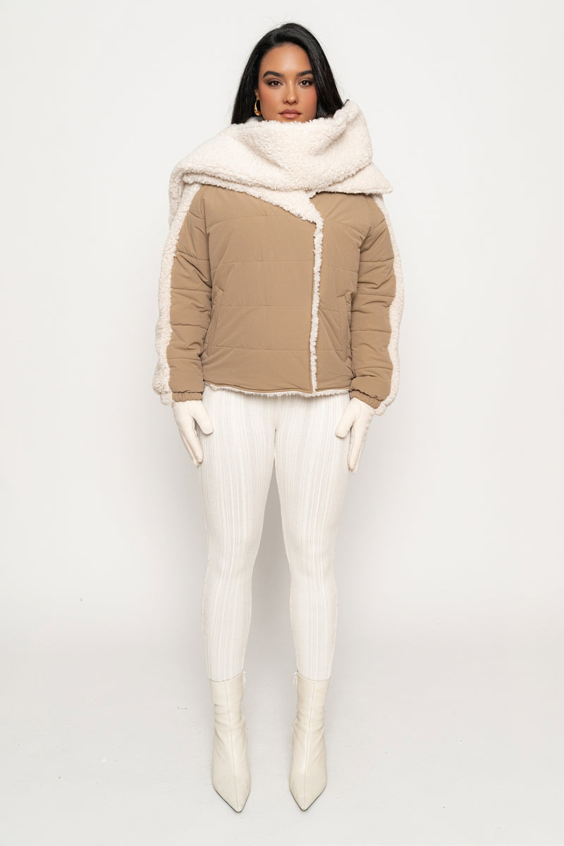 Beige/Ivory Contrast Sherpa Jacket