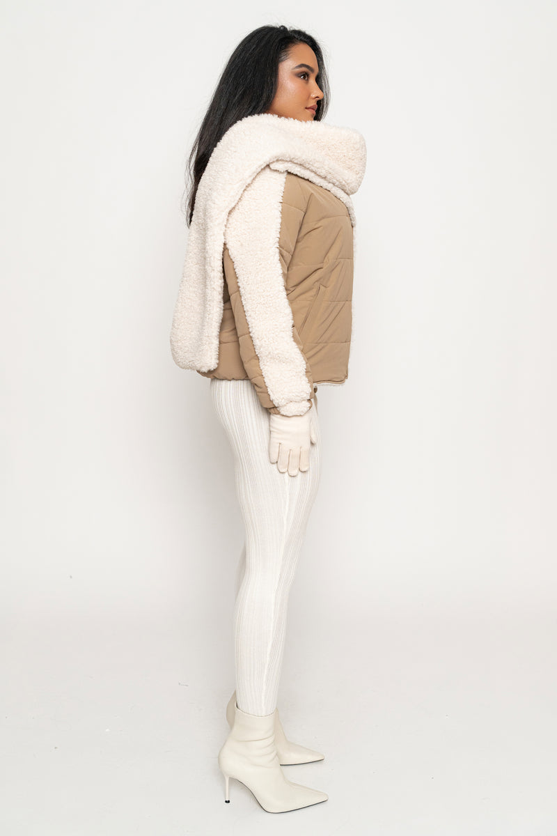 Beige/Ivory Contrast Sherpa Jacket