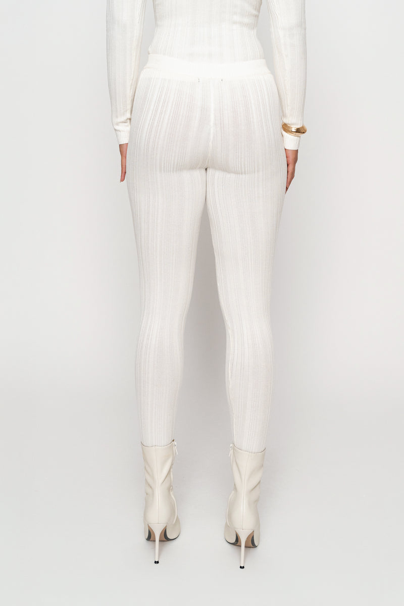 Ivory Ribbed High Waist Leggings