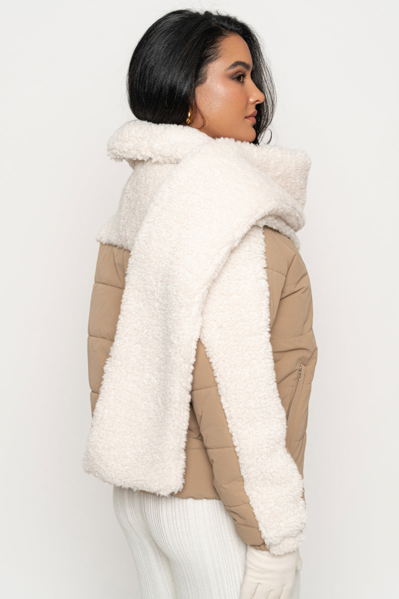 Beige/Ivory Contrast Sherpa Jacket