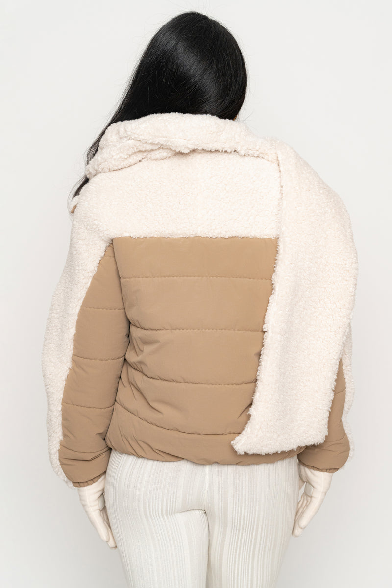 Beige/Ivory Contrast Sherpa Jacket