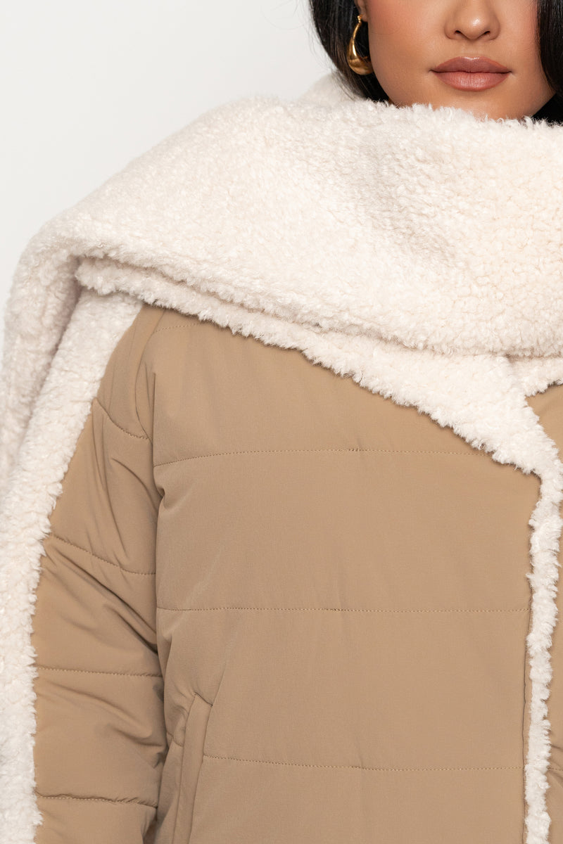 Beige/Ivory Contrast Sherpa Jacket