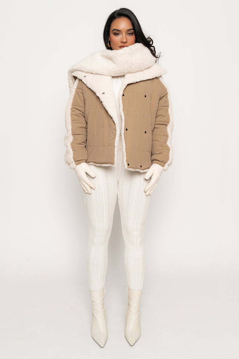 Beige/Ivory Contrast Sherpa Jacket