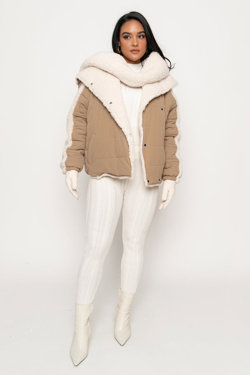 Beige/Ivory Contrast Sherpa Jacket