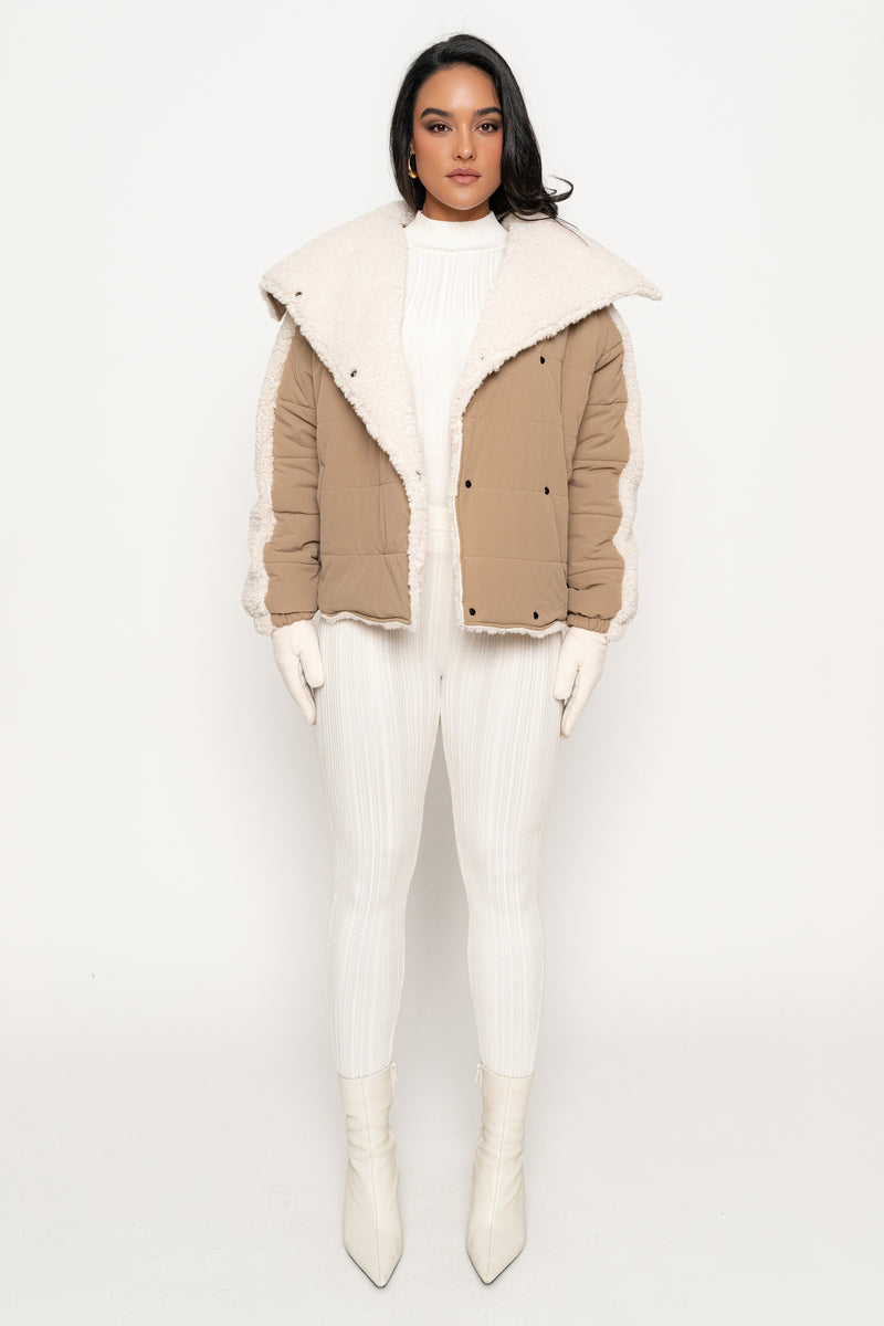 Beige/Ivory Contrast Sherpa Jacket