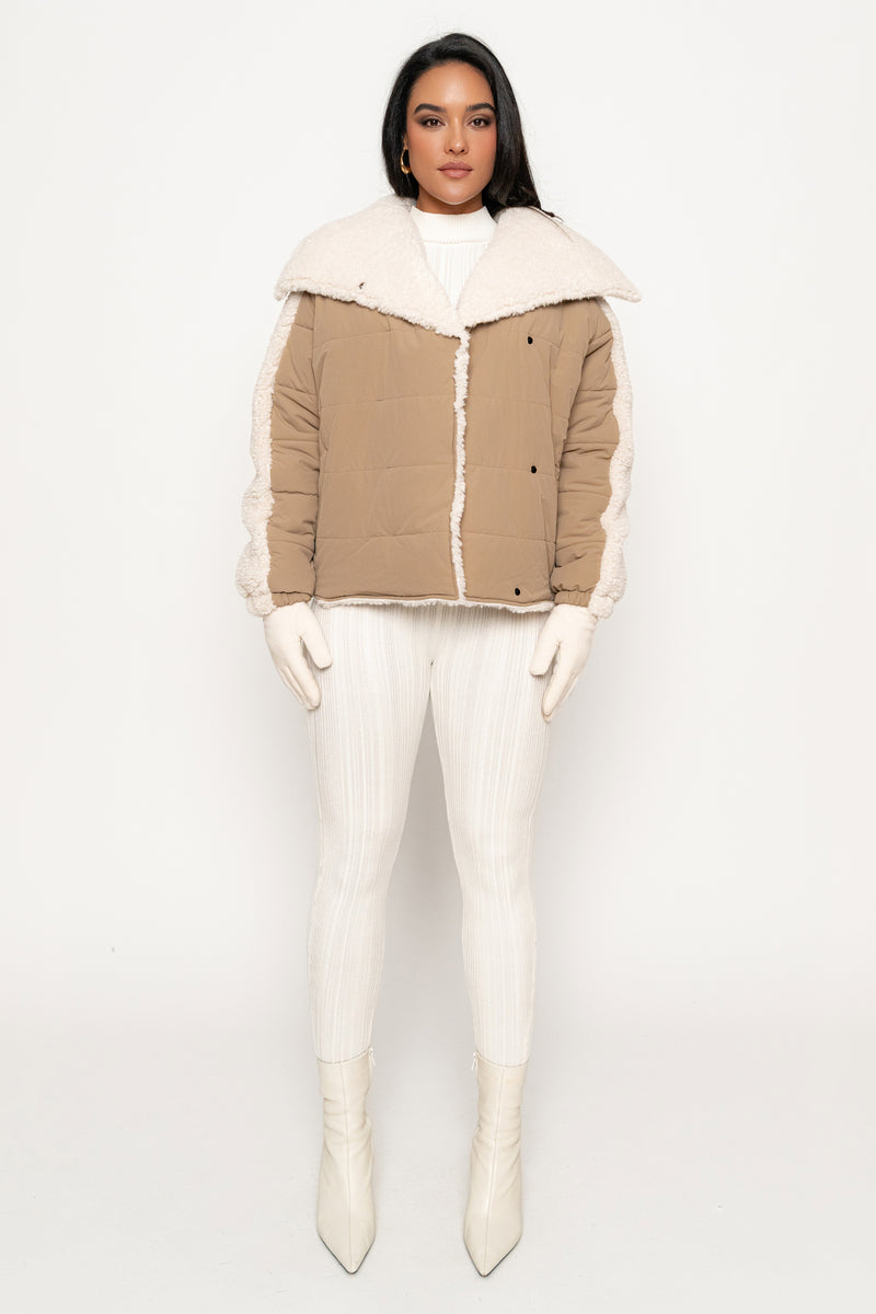 Beige/Ivory Contrast Sherpa Jacket