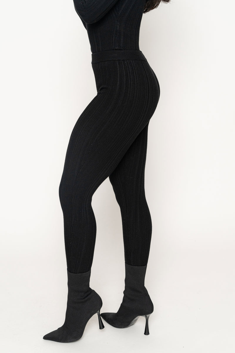 Black Ribbed High Waist Leggings