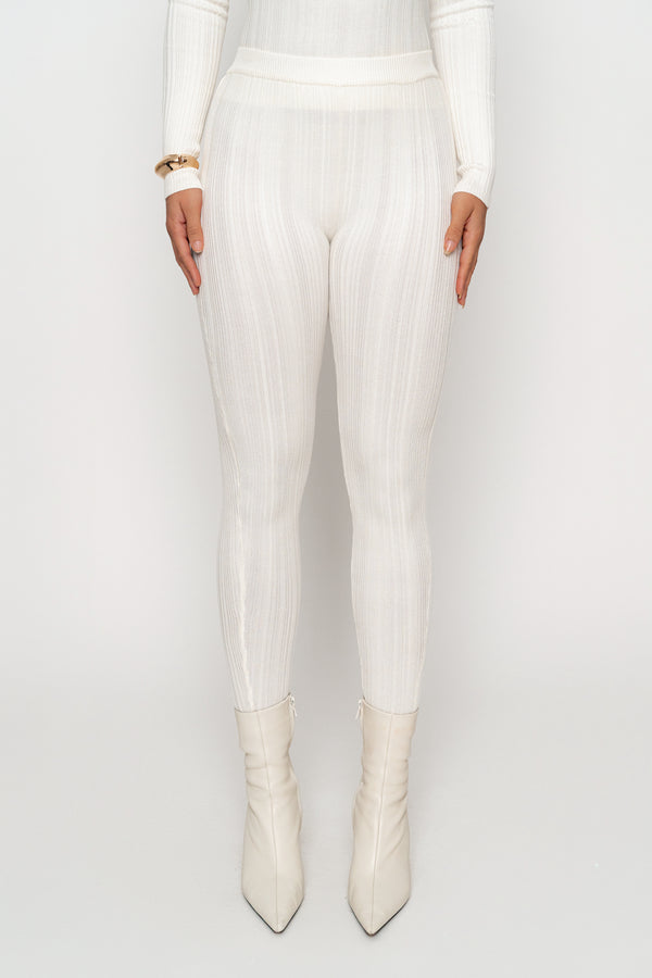 Ivory Ribbed High Waist Leggings