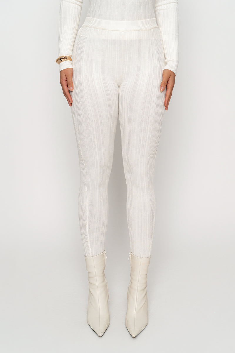 Ivory Ribbed High Waist Leggings