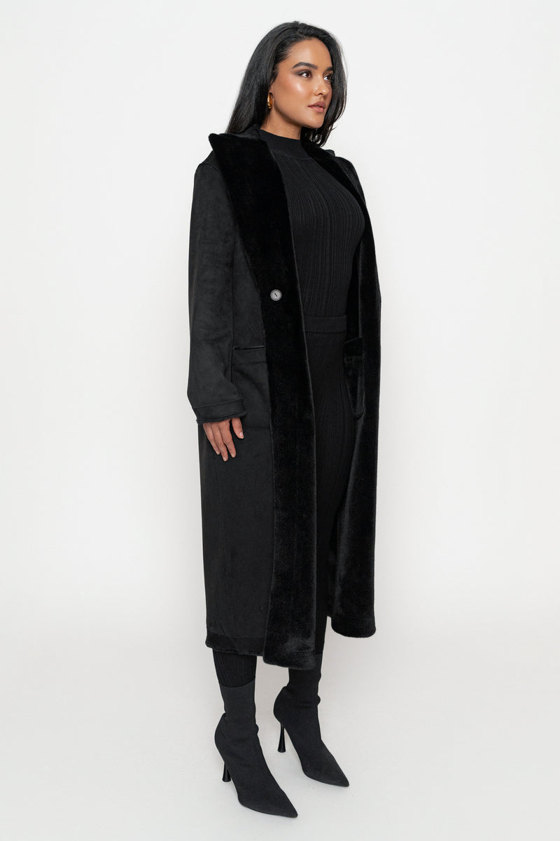 Black Thelma Reversible Suede Coat