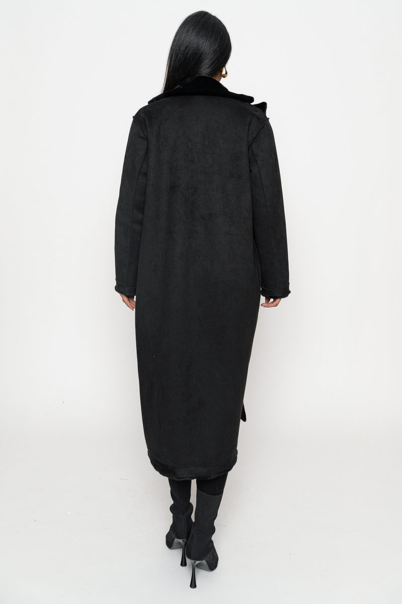 Black Thelma Reversible Suede Coat