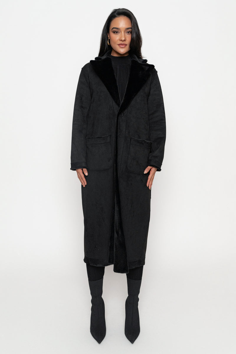 Black Thelma Reversible Suede Coat