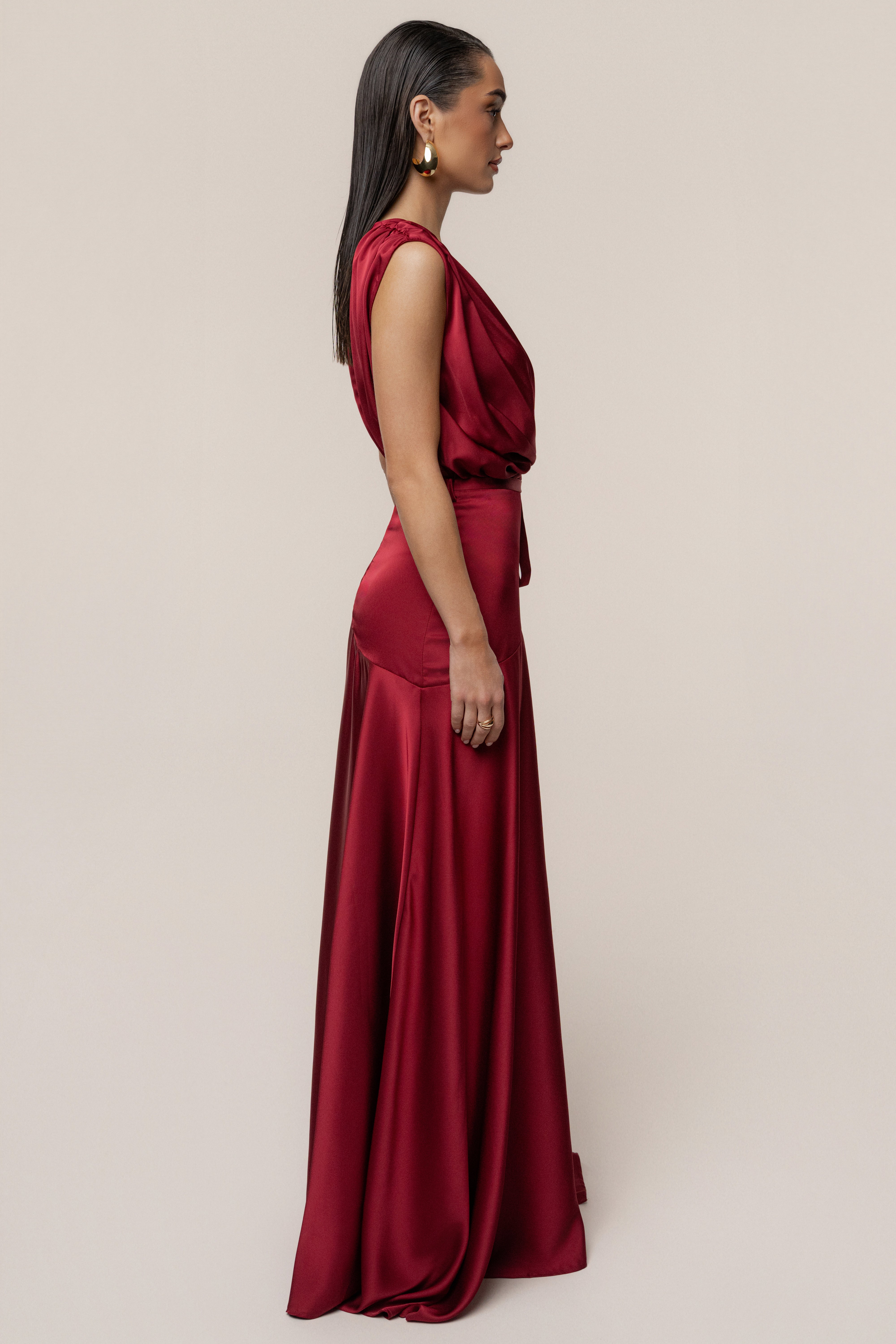 Red Amalia Satin Maxi Dress - JLUXLABEL