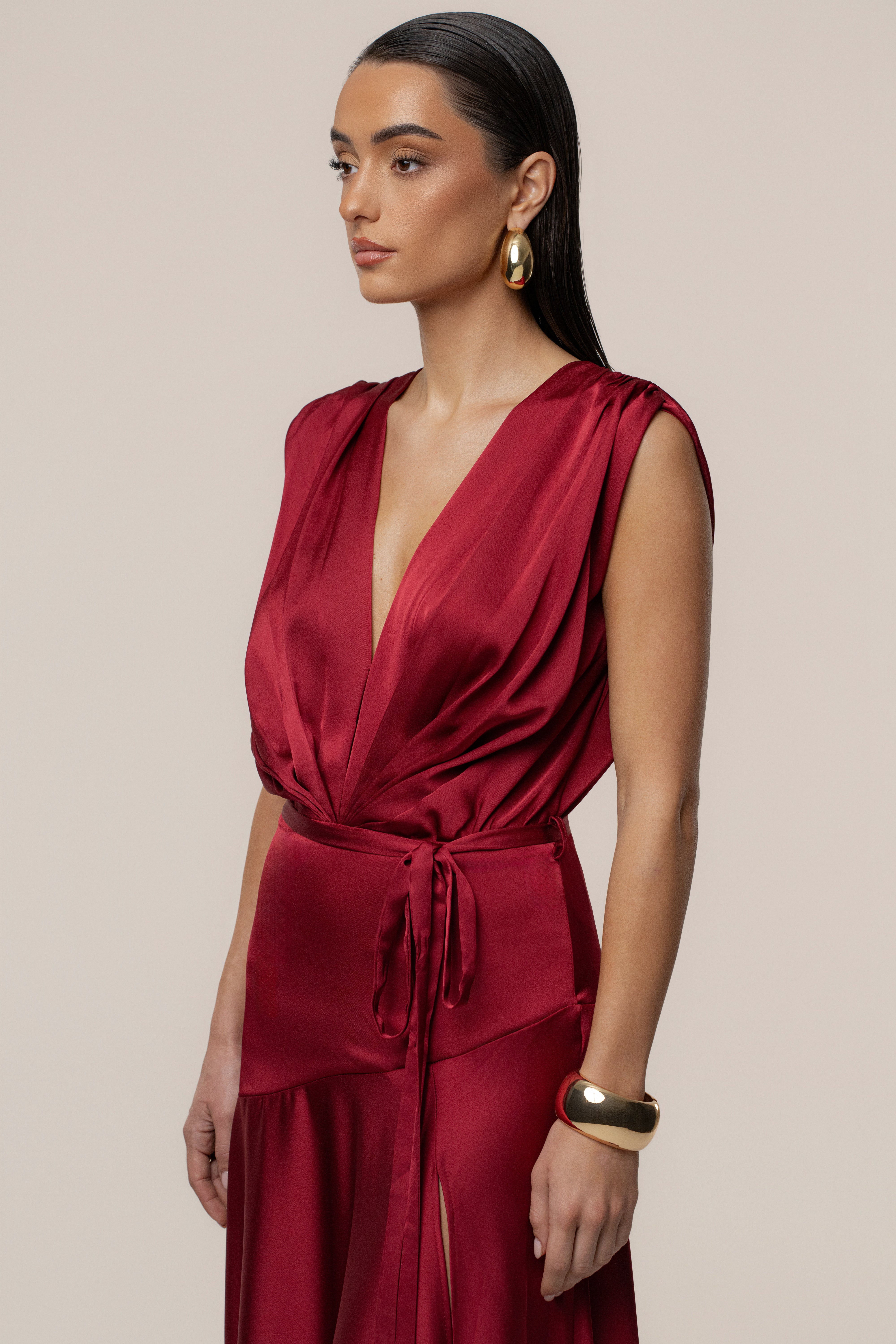 Red Amalia Satin Maxi Dress - JLUXLABEL
