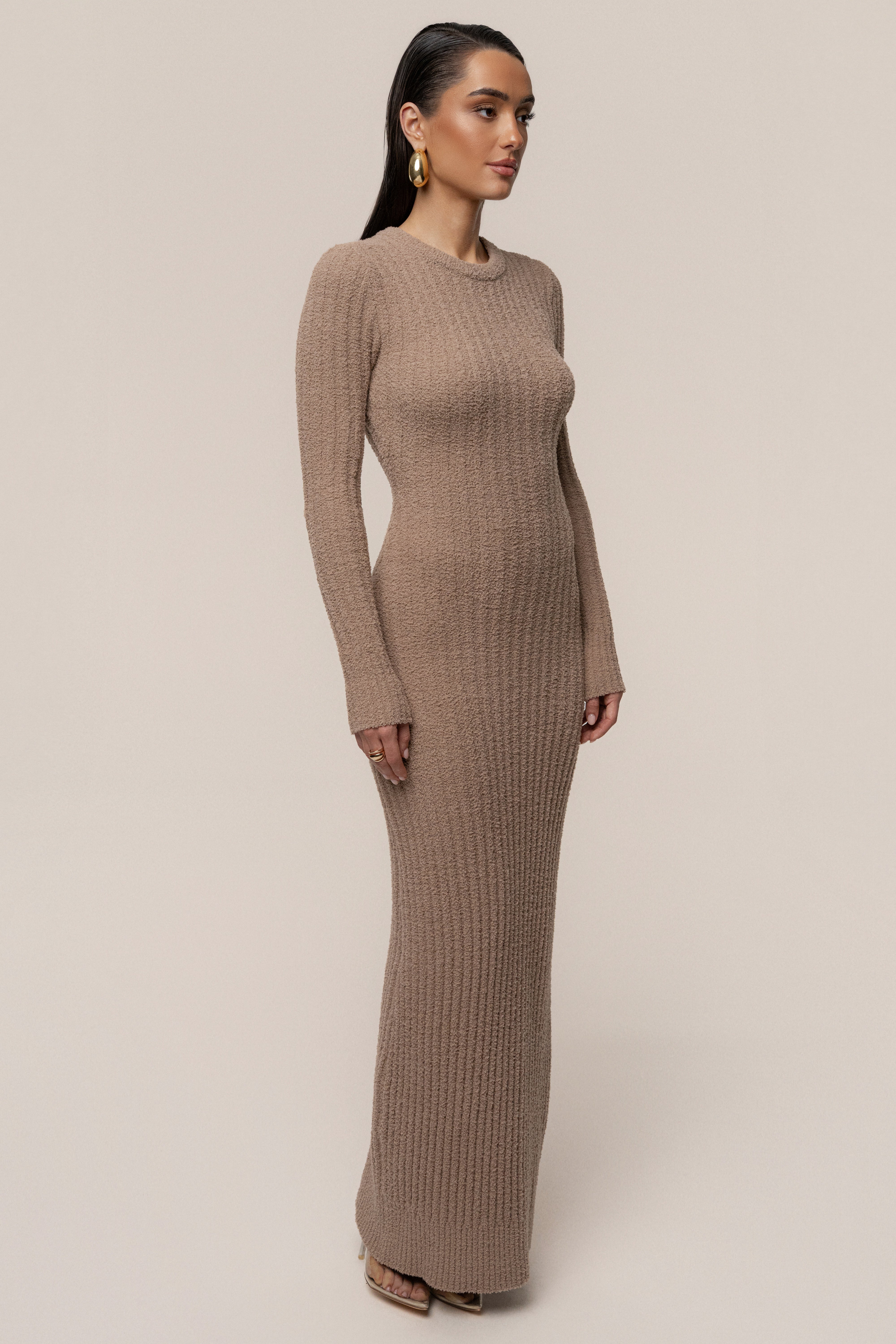Taupe First Class Ribbed Maxi Dress