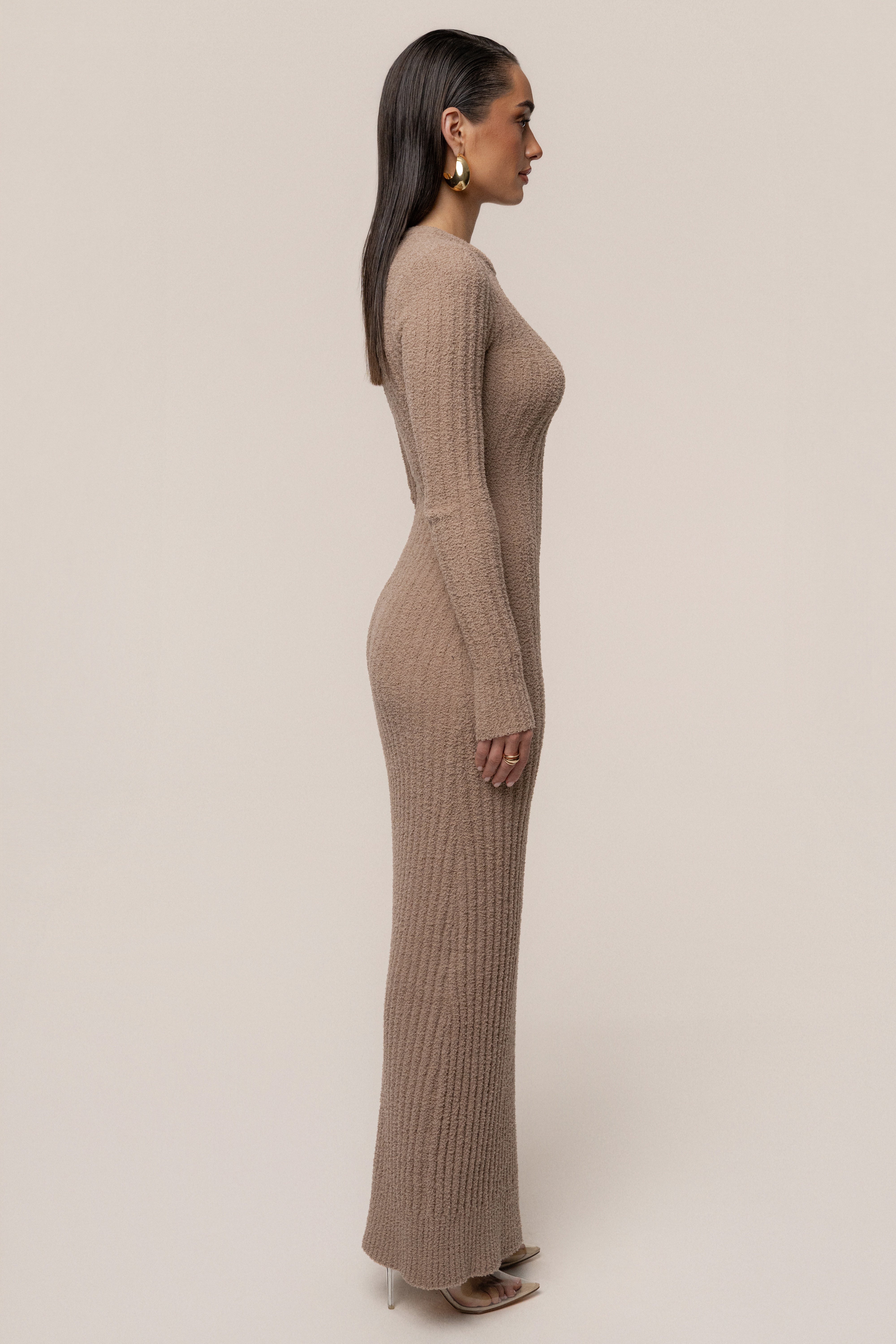 Taupe First Class Ribbed Maxi Dress