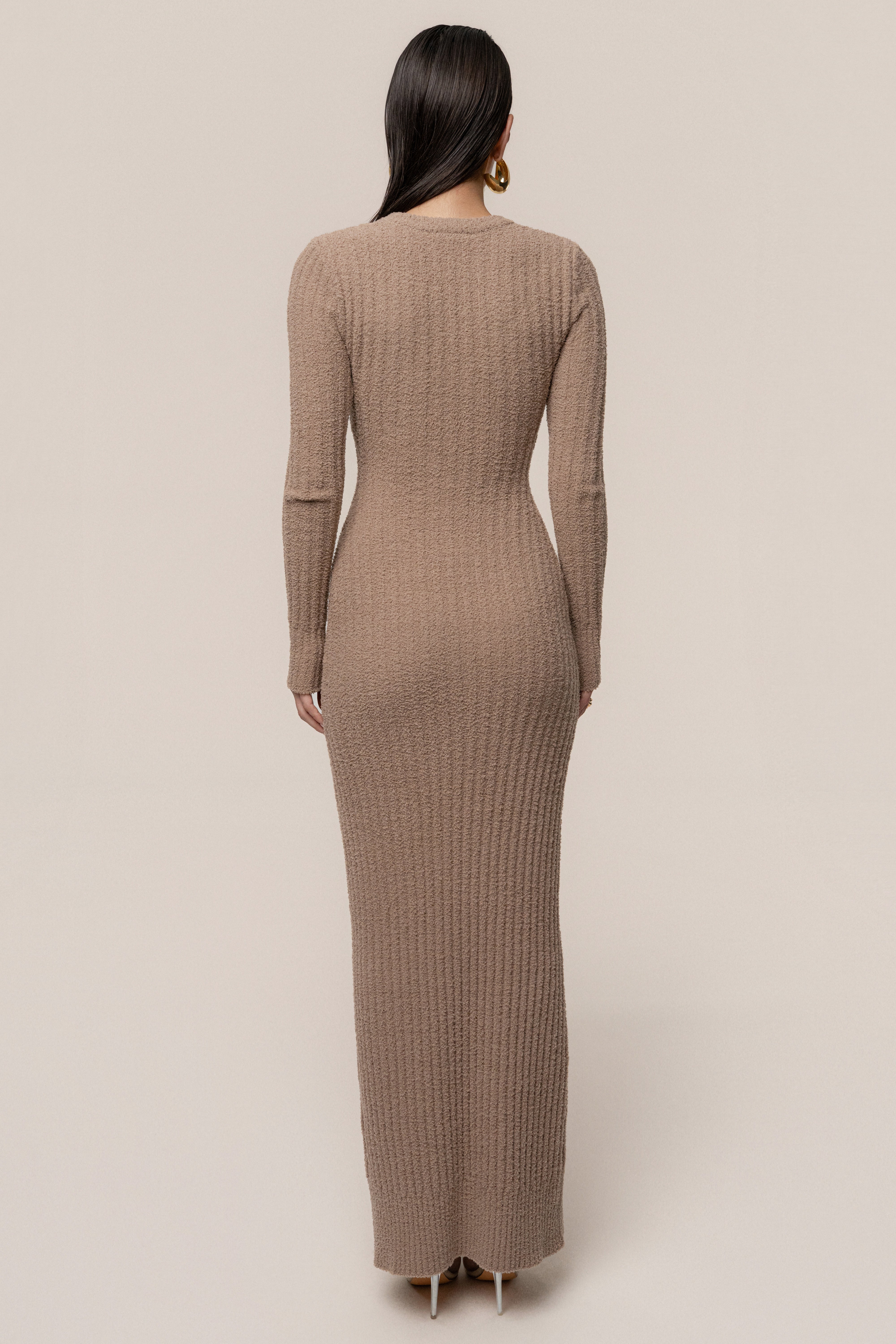 Taupe First Class Ribbed Maxi Dress