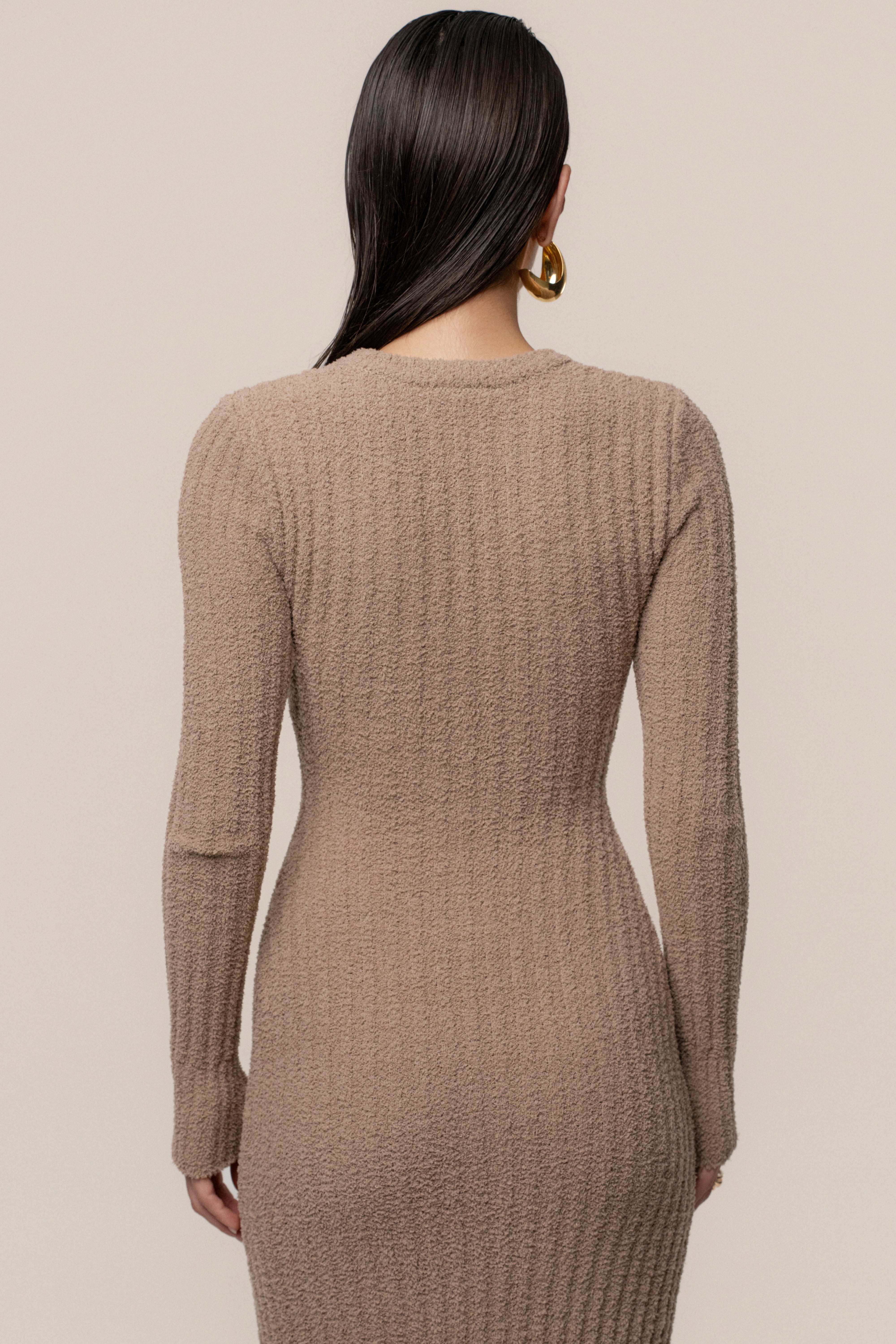 Taupe First Class Ribbed Maxi Dress