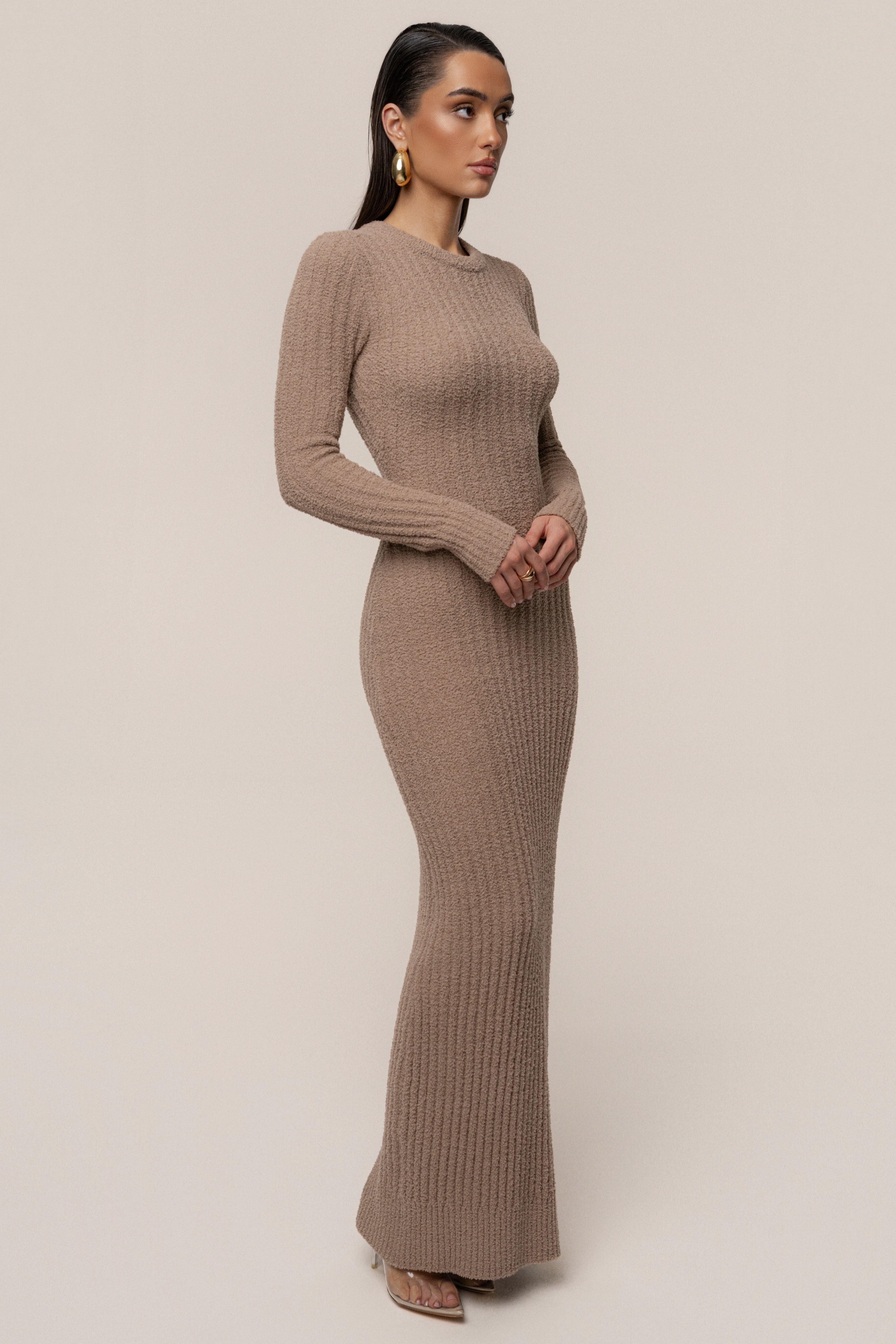 Taupe First Class Ribbed Maxi Dress