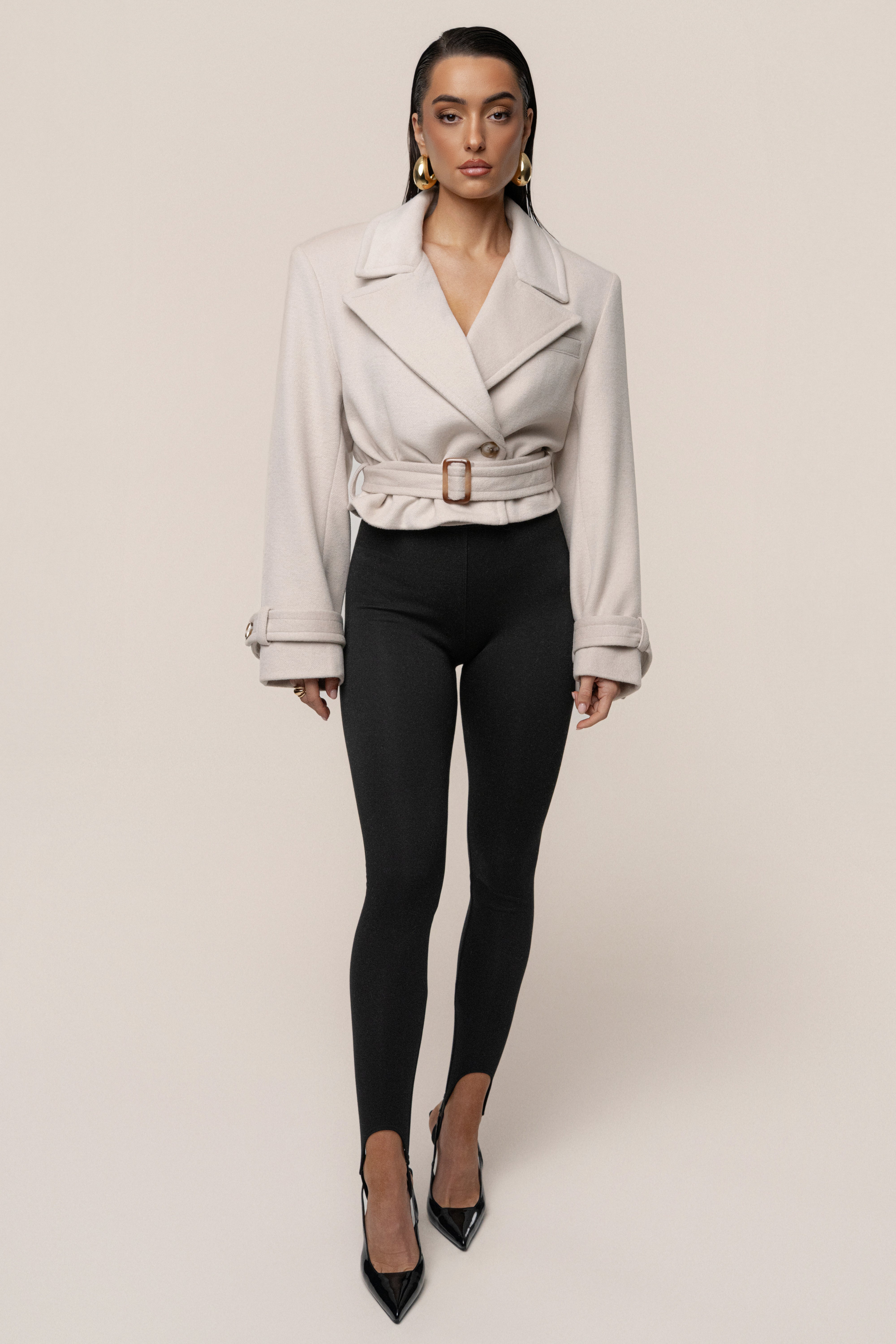 Beige Sharp Presence Crop Jacket - JLUXLABEL