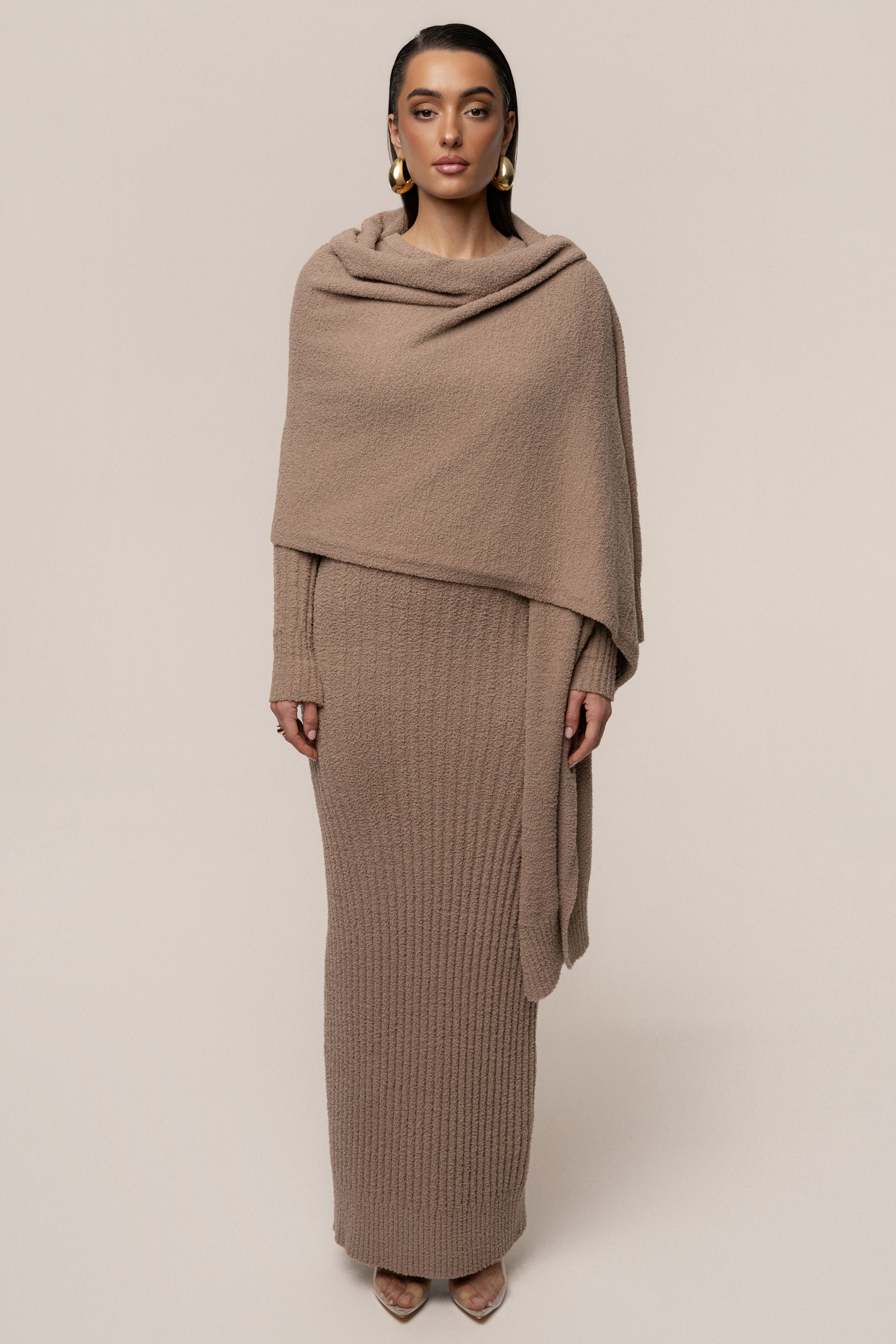 Taupe First Class Ribbed Maxi Dress