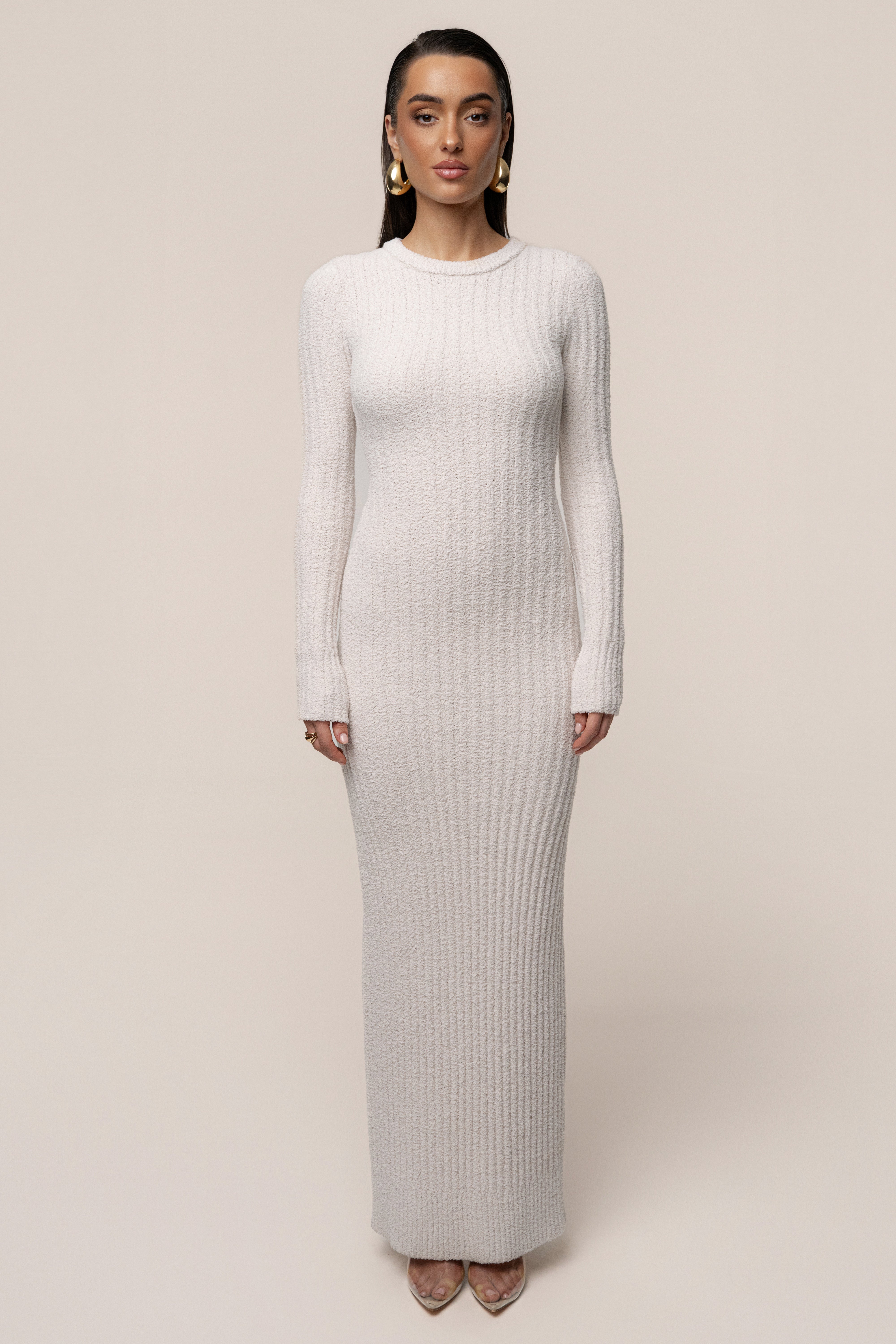 Cream First Class Ribbed Maxi Dress
