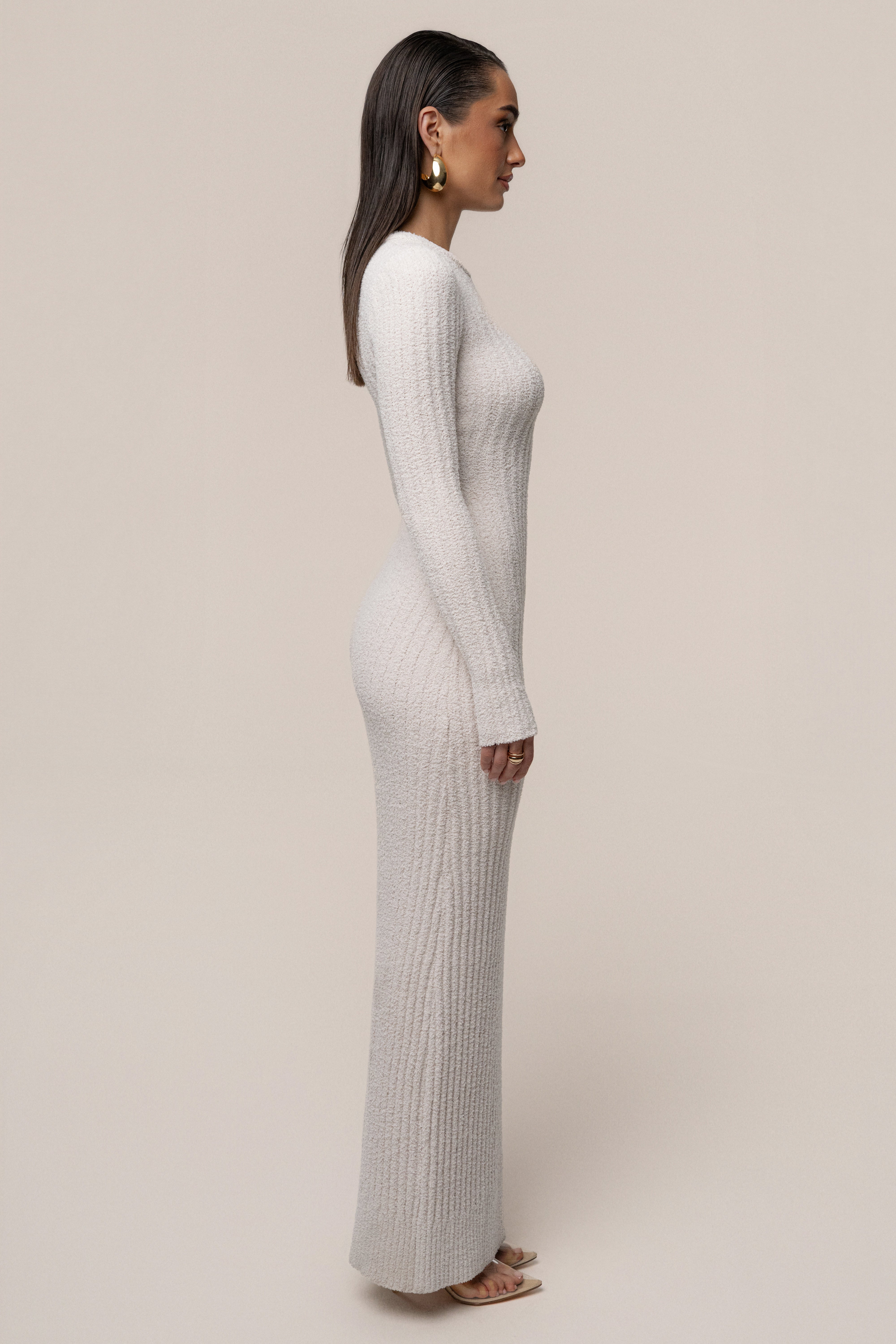 Cream First Class Ribbed Maxi Dress