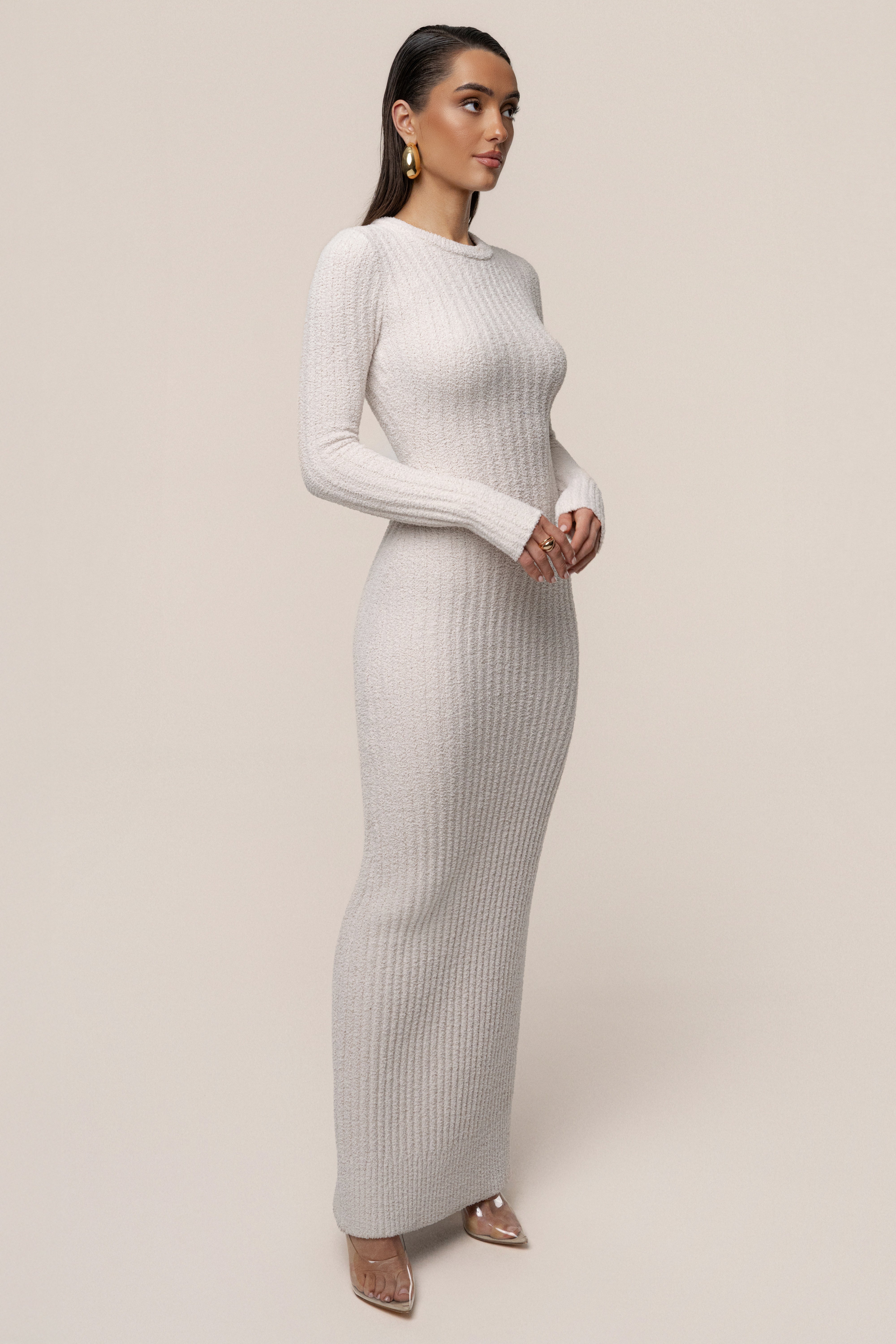 Cream First Class Ribbed Maxi Dress