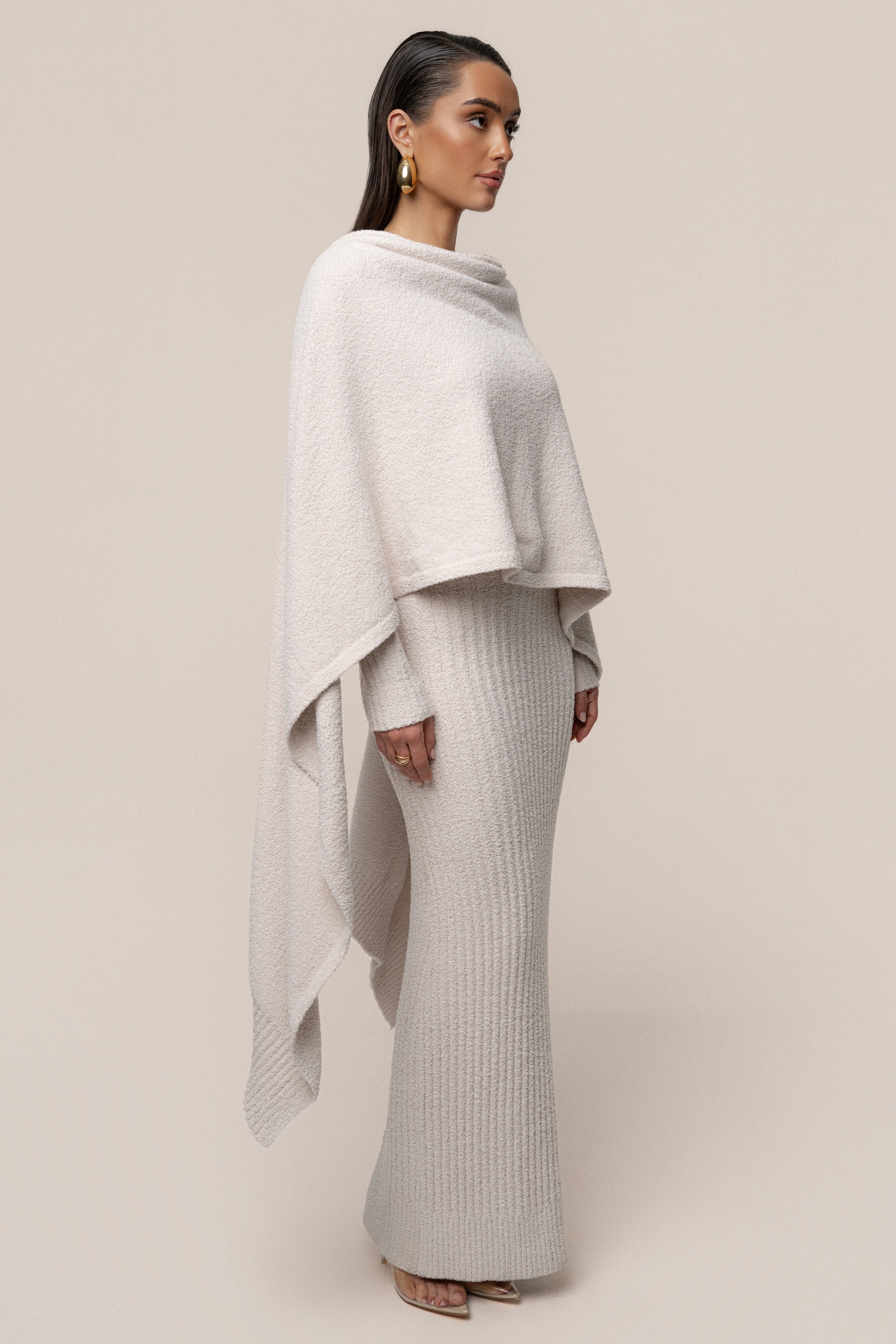 Cream First Class Ribbed Maxi Dress