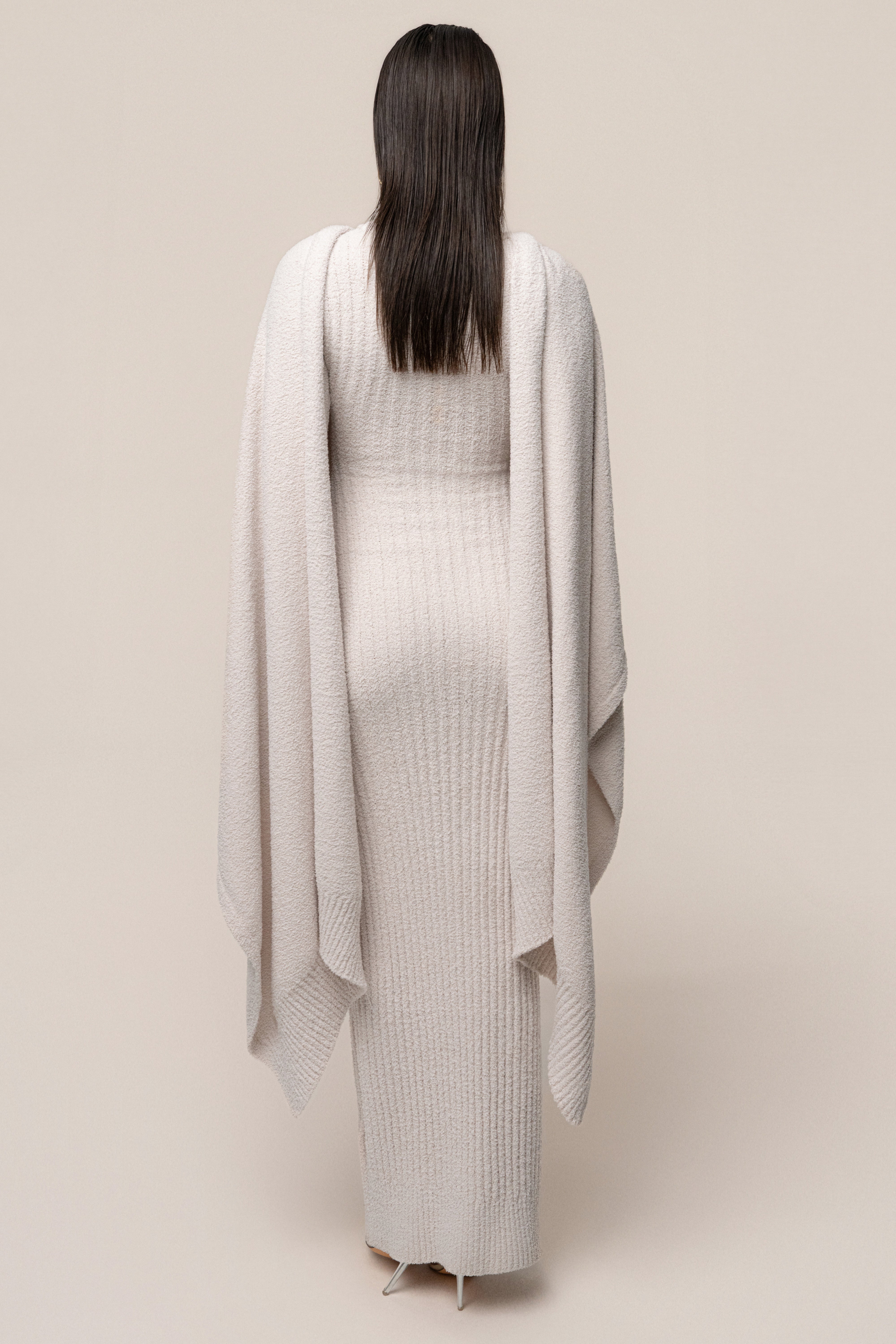 Cream First Class Ribbed Maxi Dress