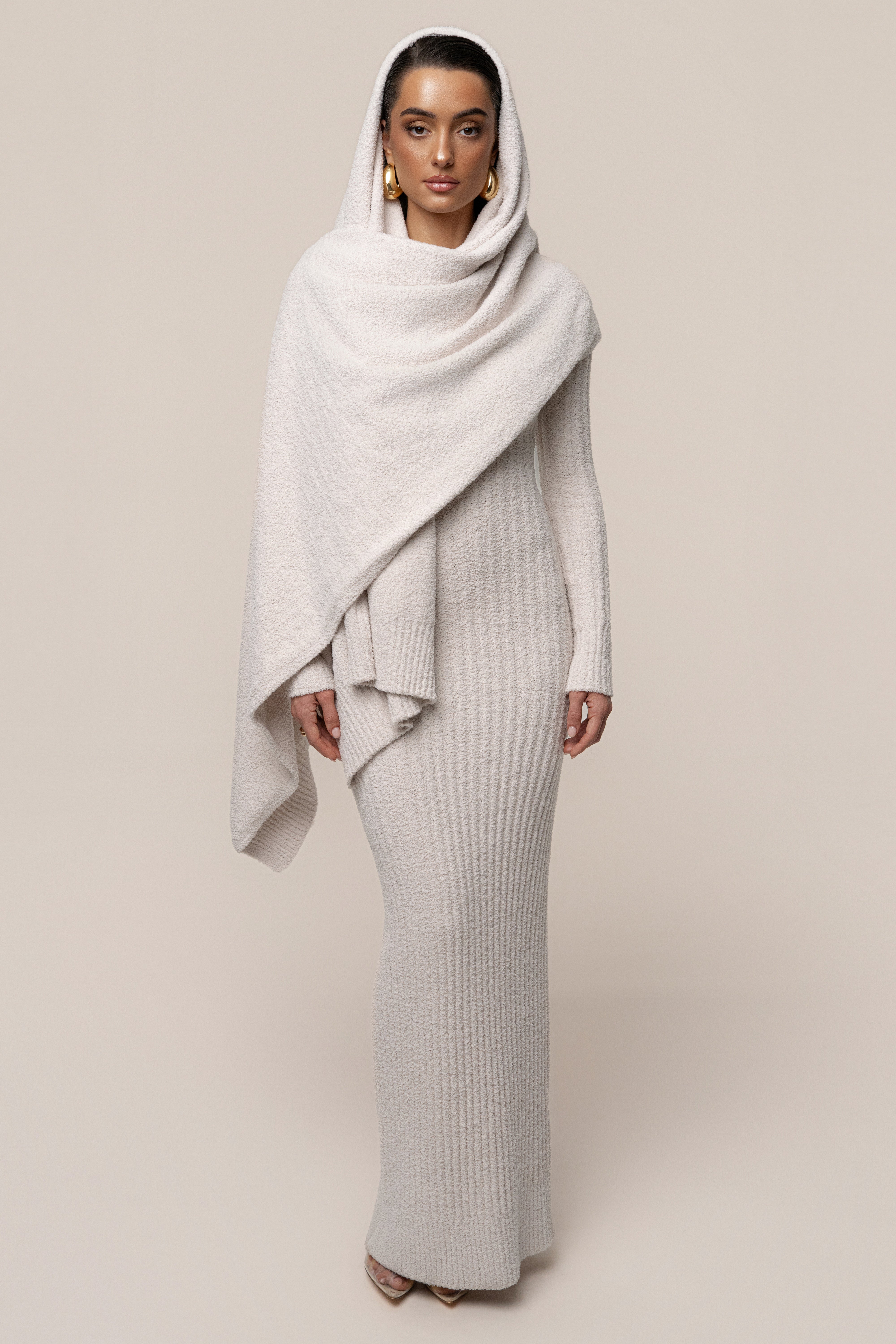 Cream First Class Ribbed Maxi Dress