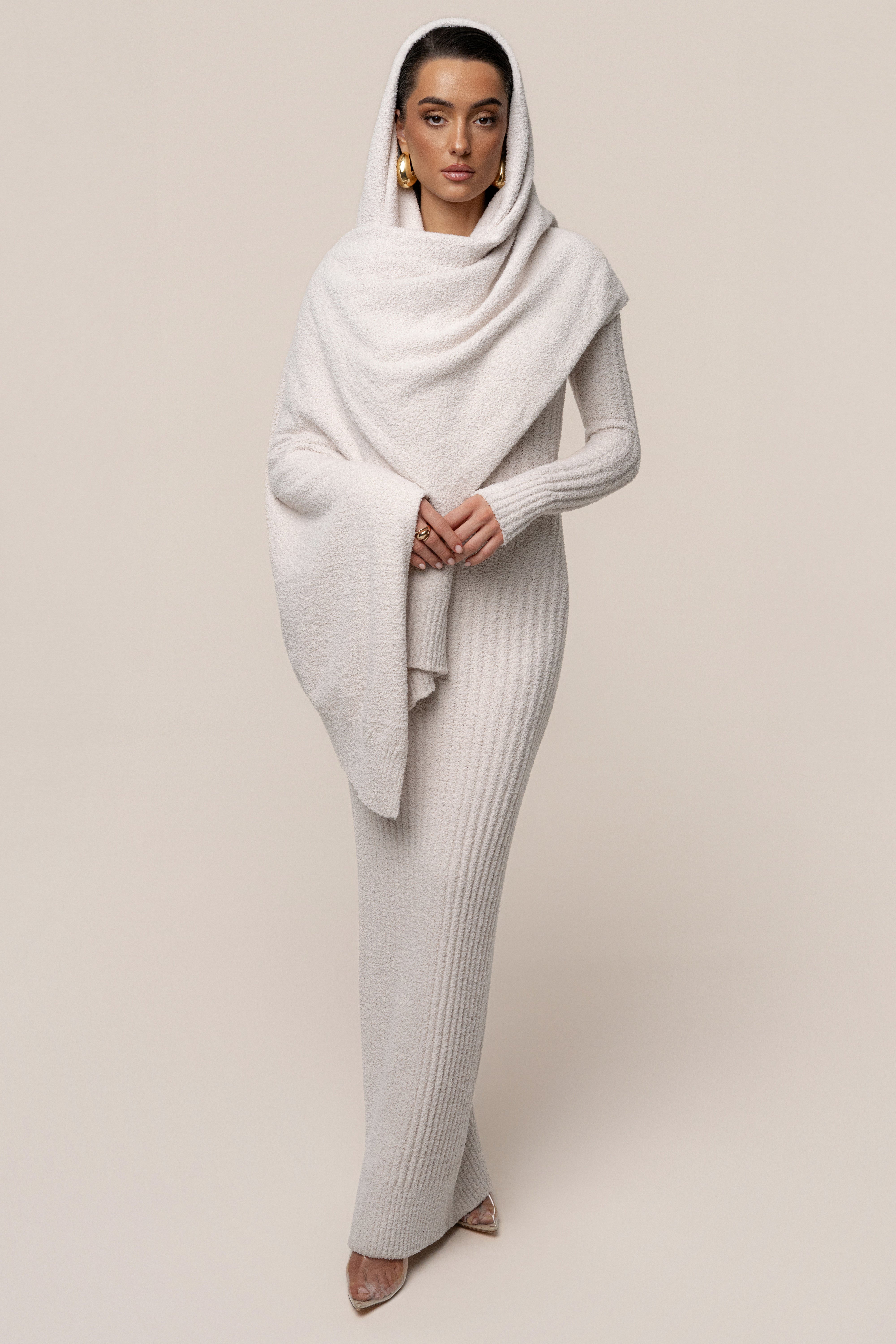 Cream First Class Ribbed Maxi Dress