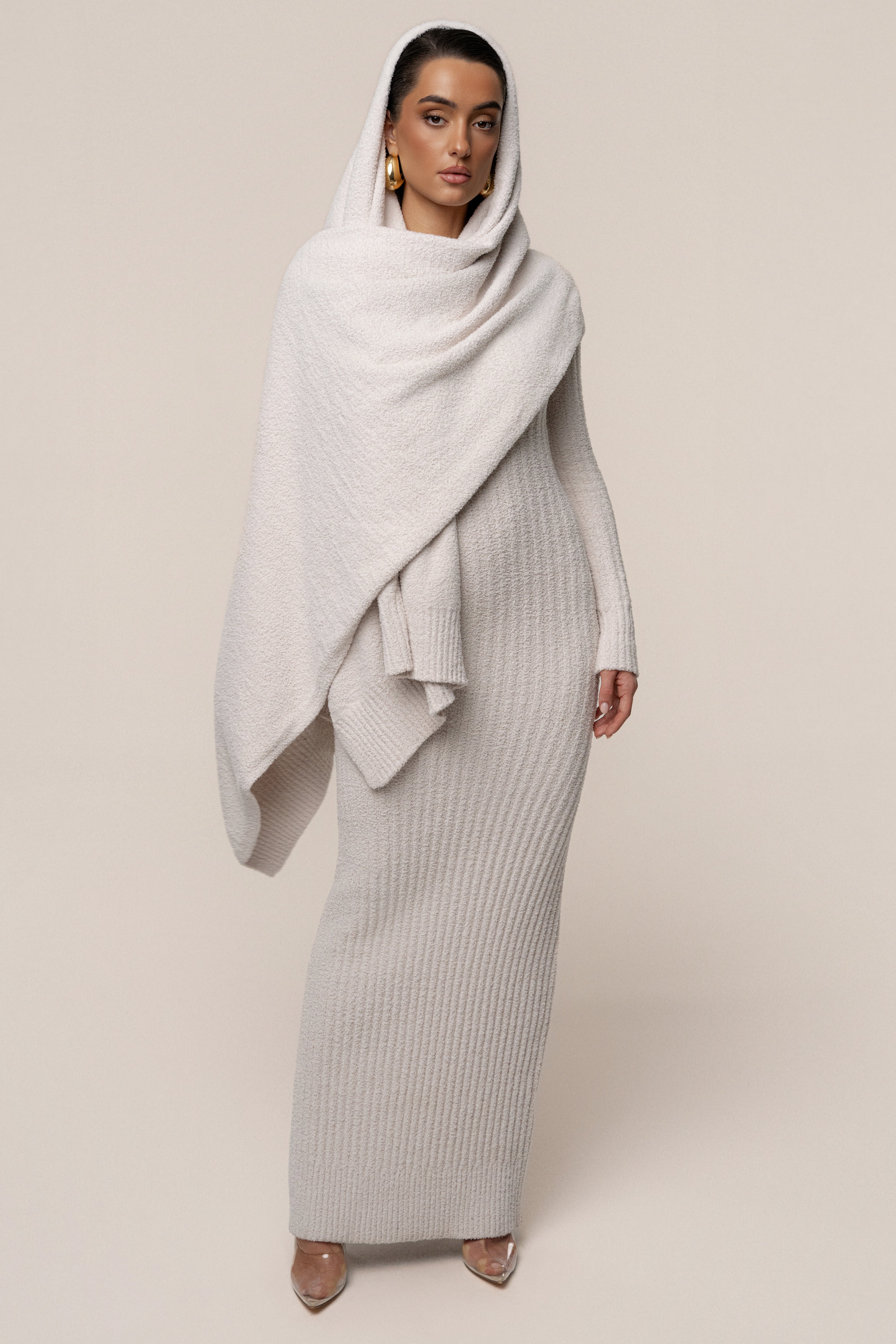 Cream First Class Ribbed Maxi Dress