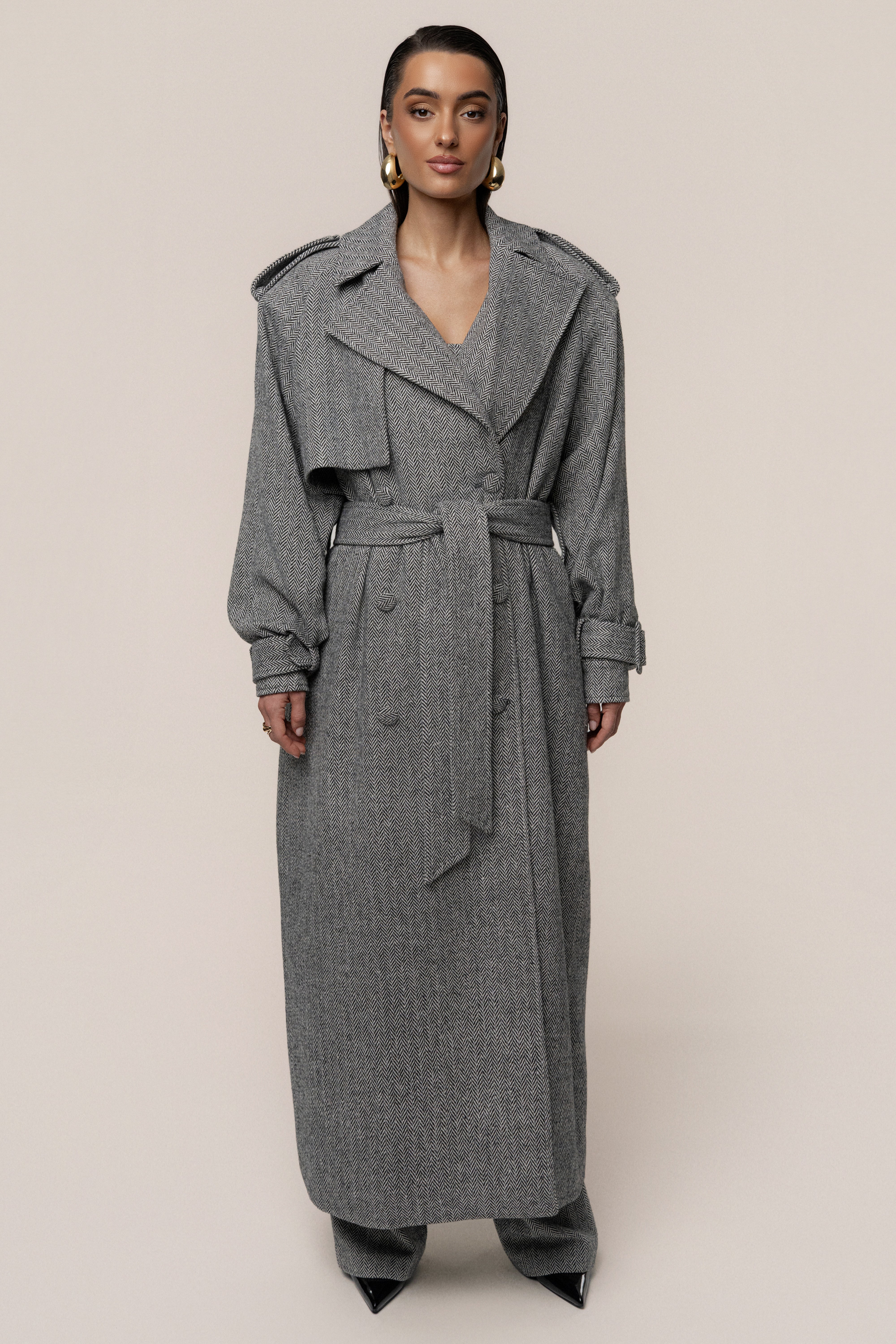 Herringbone Oversized Trench Coat