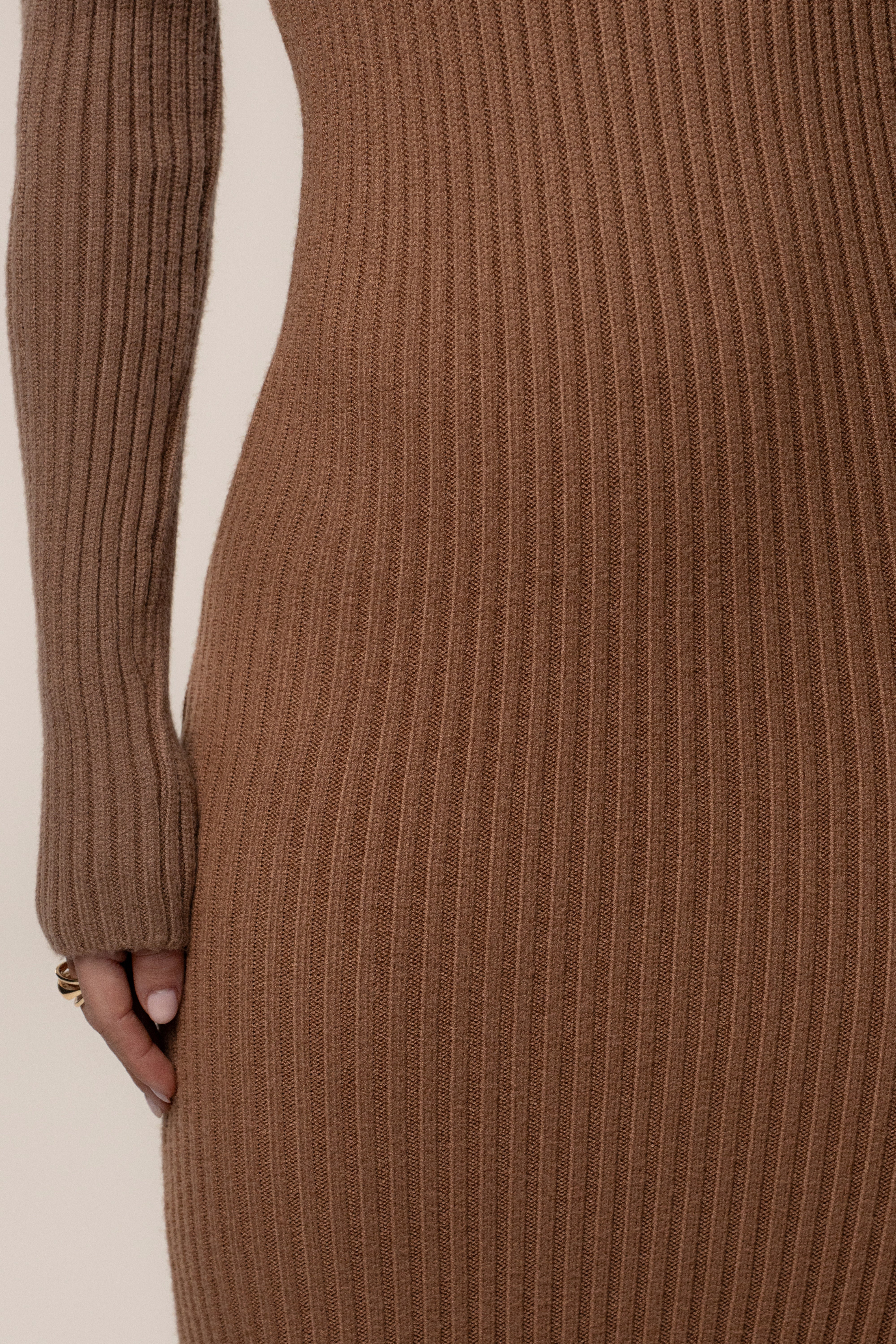 Tan Kira Ribbed Midi Dress